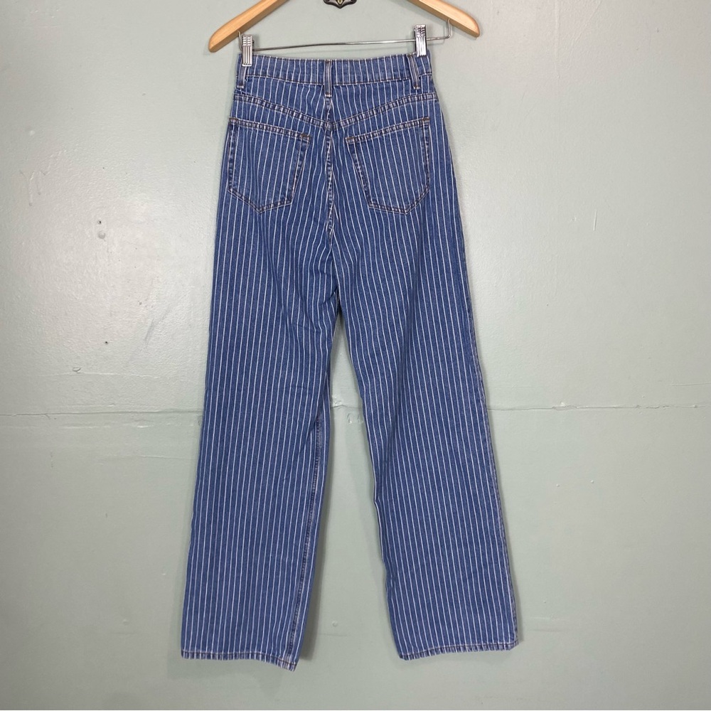 Reformation Jeans Hailey Pinstripe High Rise Wide Leg Jeans Blue Size 25 - Picture 5 of 7
